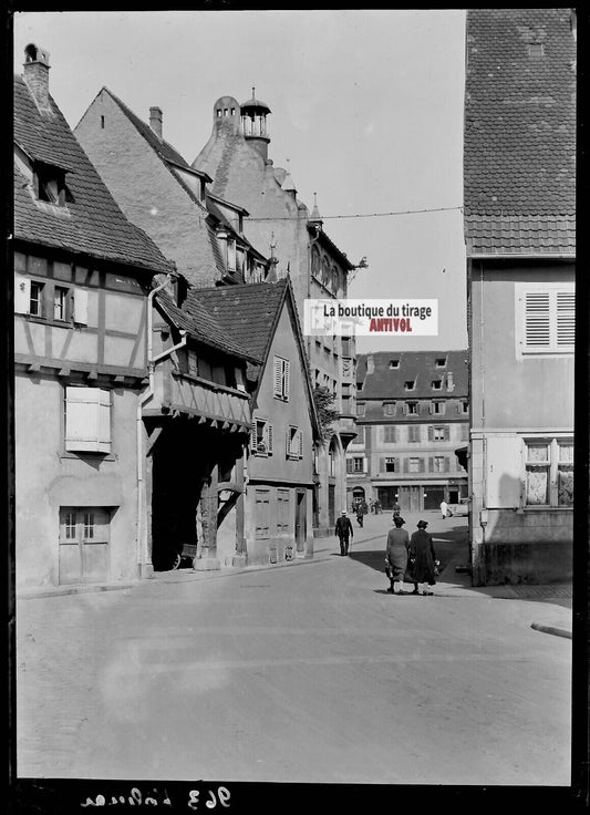 Plaque verre photo ancienne négatif noir et blanc 13x18 cm Colmar vintage ville