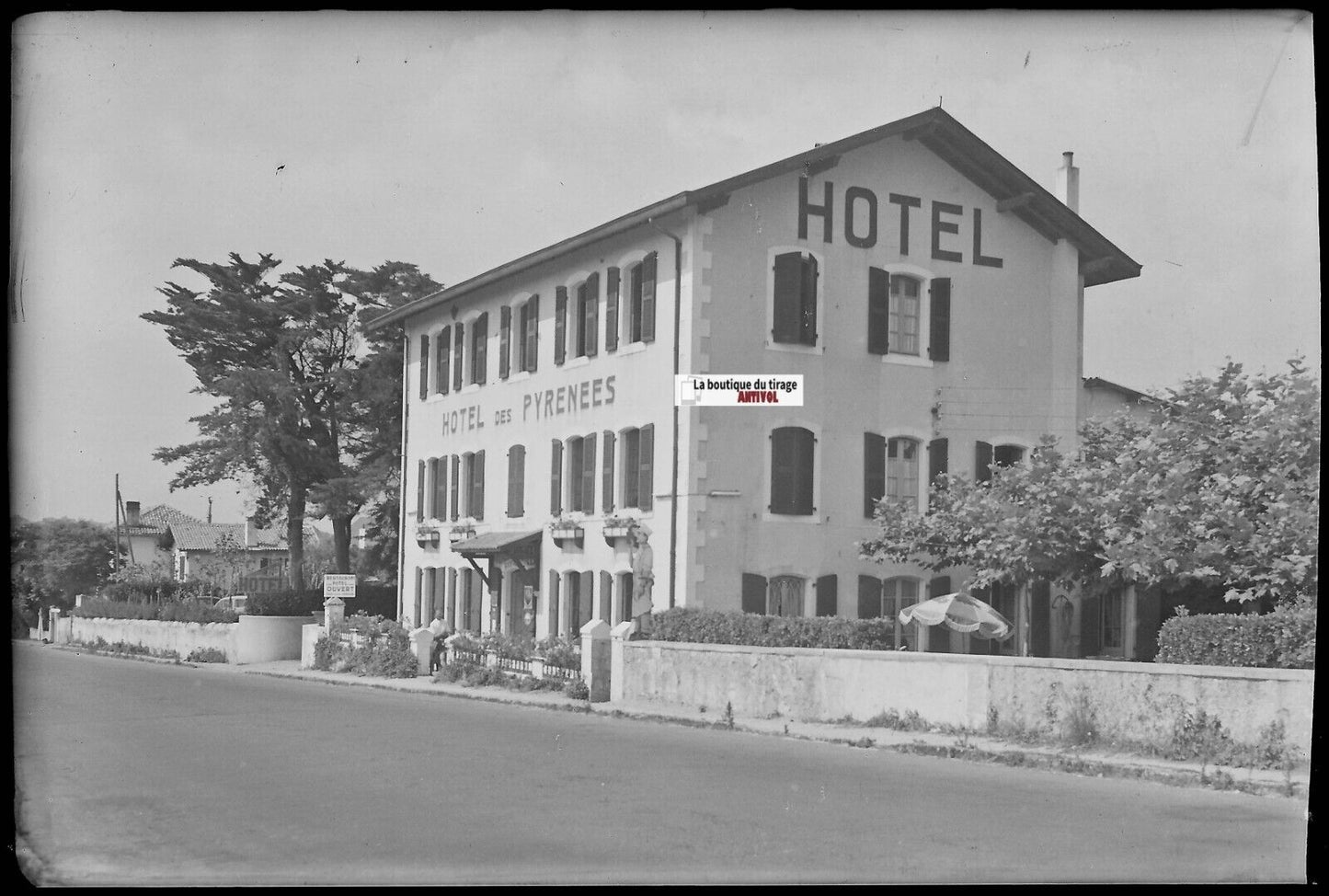 Bidart, hôtel des Pyrénées, Plaque verre photo, négatif noir & blanc 10x15 cm