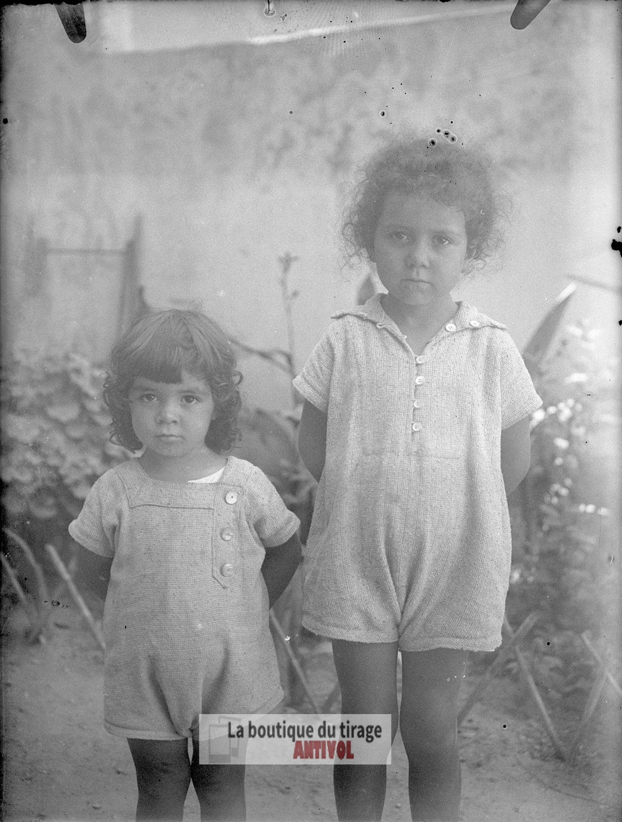 Portrait de deux enfants, plaque verre, photo ancienne, négatif 9x12 cm