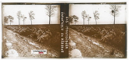 Montdidier, infanterie, guerre WW1, plaque verre, photo ancienne stéréo 6x13 cm