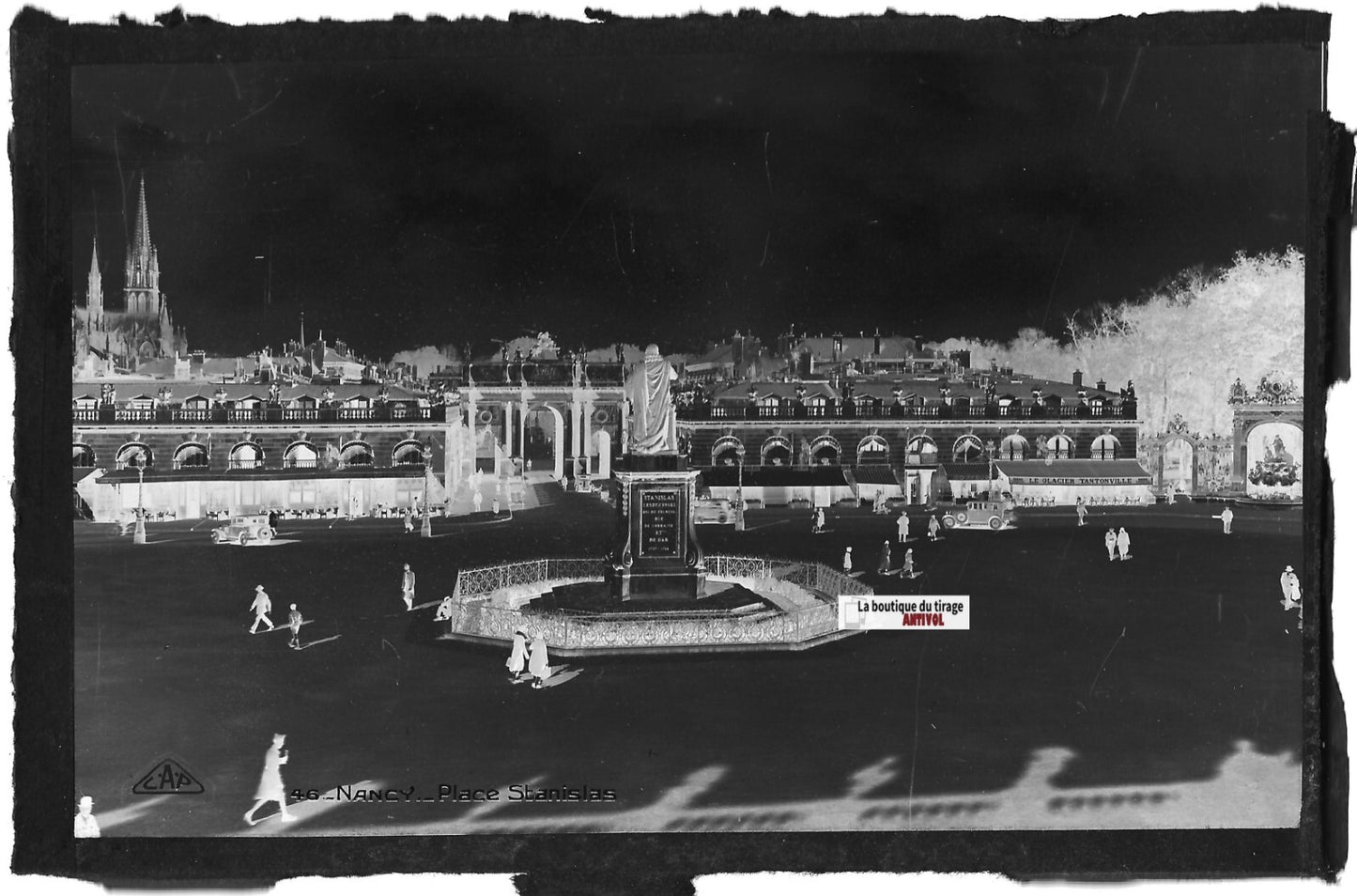 Plaque verre photo vintage, négatif noir & blanc 9x14 cm, place Stanislas Nancy