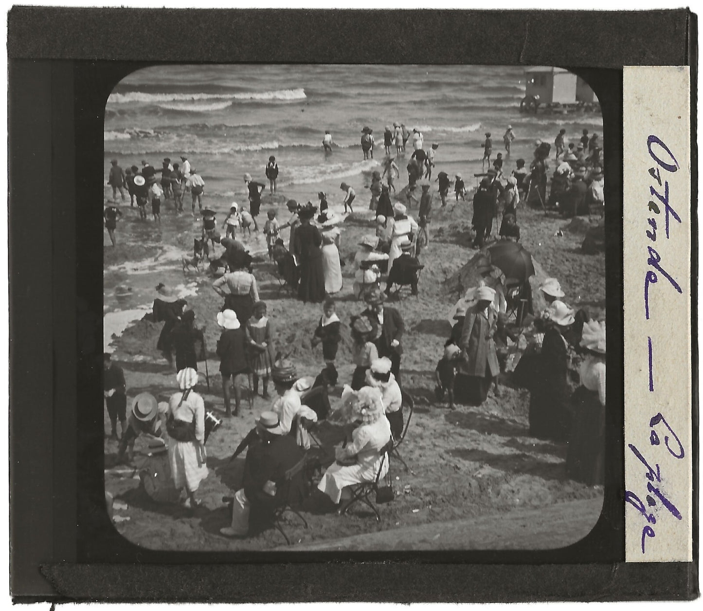 Ostende, Belgique, plage, baignade, photo plaque de verre, positif 8,5x10 cm