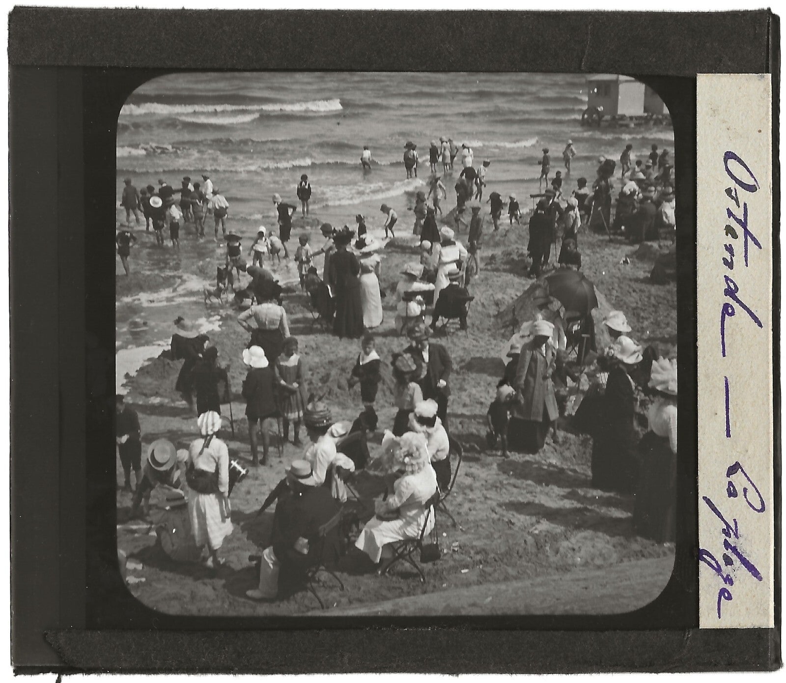 Ostende, Belgique, plage, baignade, photo plaque de verre, positif 8,5x10 cm