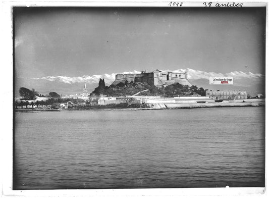 Plaque de verre photo ancienne positif noir et blanc 13x18 cm Antibes mer France