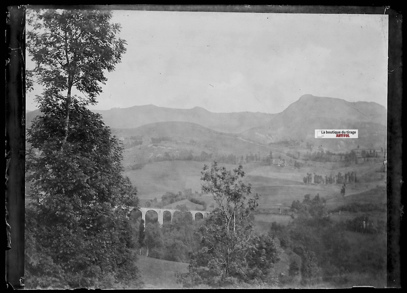 Plaque verre photo ancienne négatif noir et blanc 6x9 cm viaduc voie ferrée SNCF