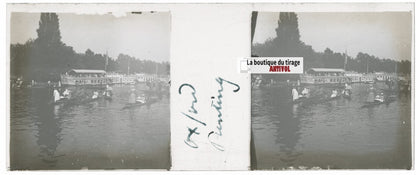 Angleterre, Oxford, Plaque verre stéréo, positif noir & blanc 4,5x10,7 cm