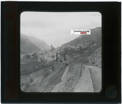 La Grave, village France, photo plaque verre, noir & blanc, positif 8,5x10 cm