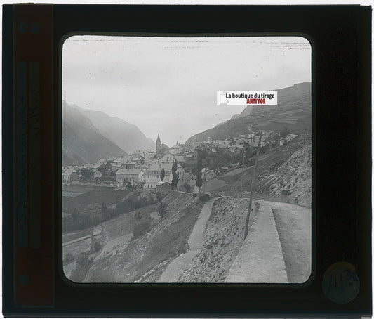 La Grave, village France, photo plaque verre, noir & blanc, positif 8,5x10 cm