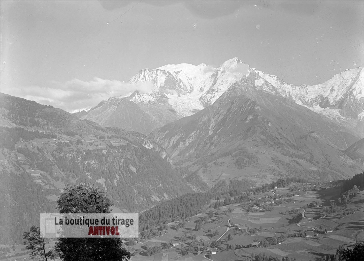 Mont-Blanc, vallée de l’Arve, plaque verre, photo ancienne, négatif 9x12 cm