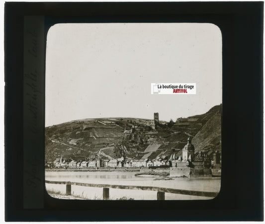 Gutenfels et Pfalzgrafenstein, photo verre, noir & blanc, positif 8,5x10 cm