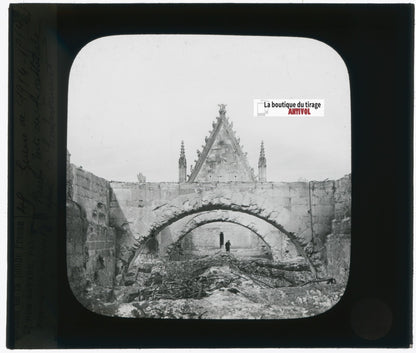 Reims, bombardement guerre, photo plaque verre, noir & blanc, positif 8,5x10 cm
