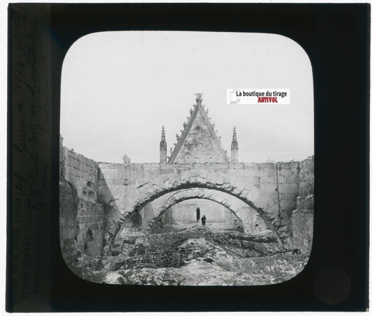 Reims, bombardement guerre, photo plaque verre, noir & blanc, positif 8,5x10 cm