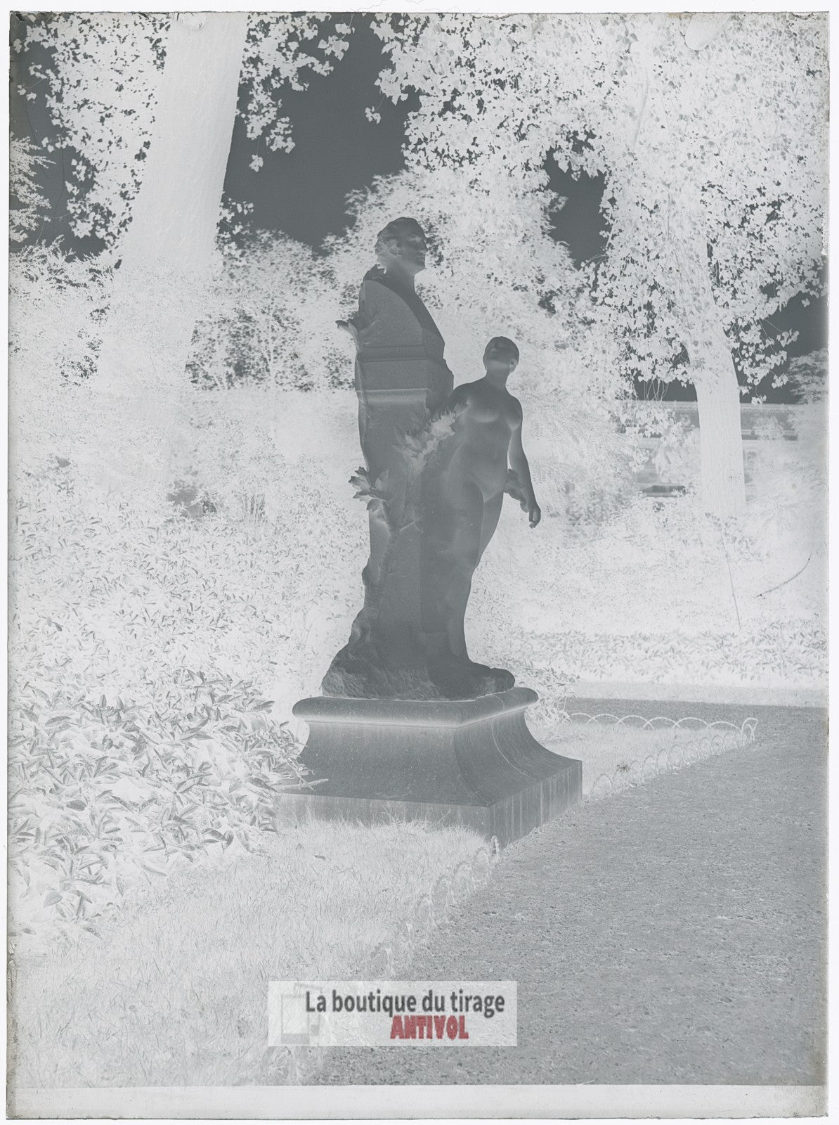 Paris, Square Gambetta, Houdon, plaque verre, photo ancienne, négatif 9x12 cm