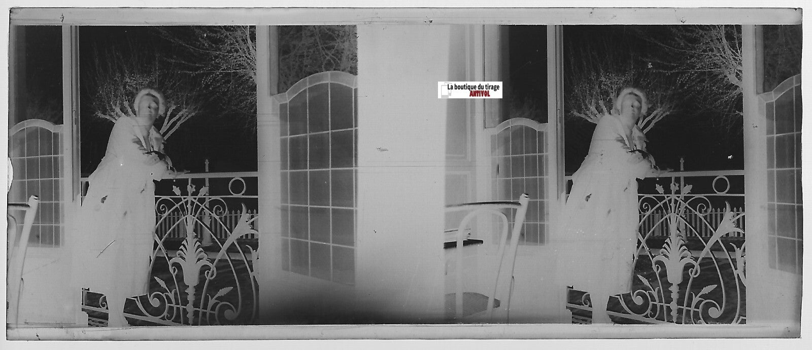 Femme, Plaque verre photo, stéréoscopie, négatif noir & blanc 4,5x10,7 cm