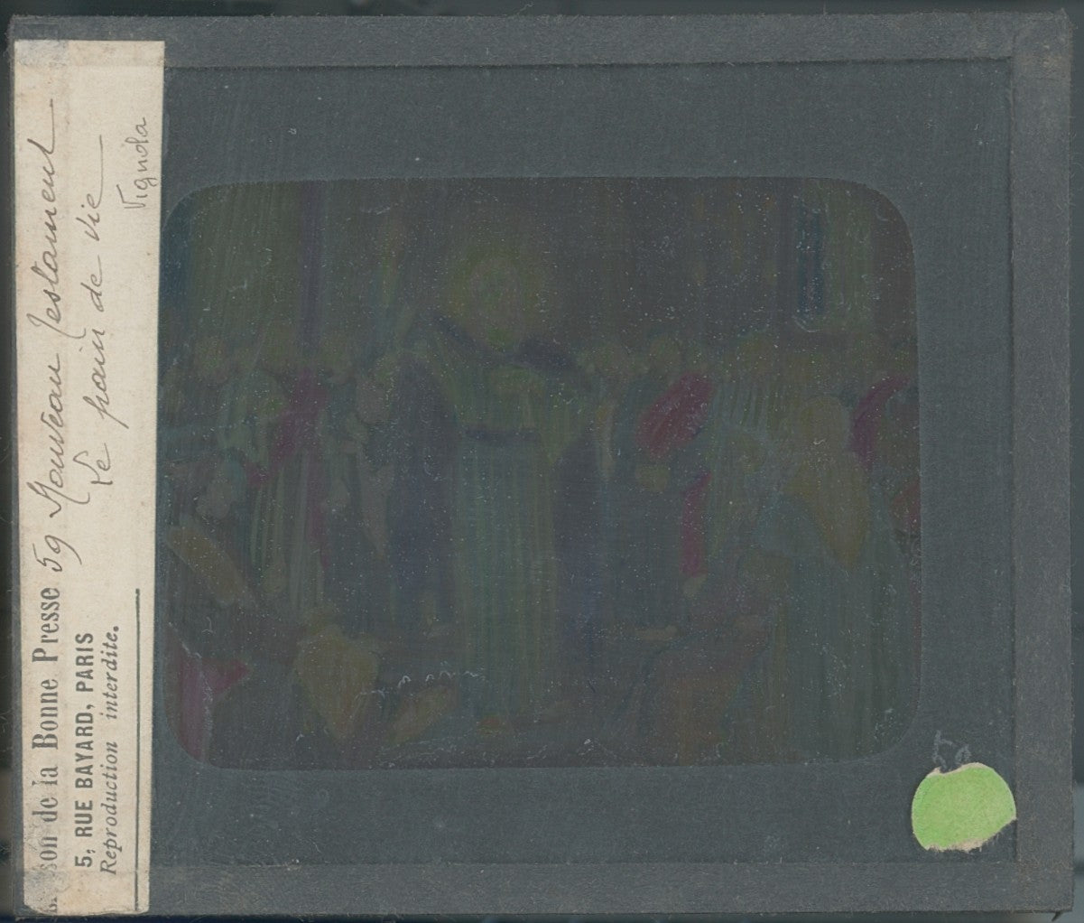 Le Pain de Vie, Jésus, dessin, plaque verre ancienne, couleur 8,5x10 cm