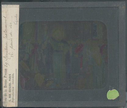 Le Pain de Vie, Jésus, dessin, plaque verre ancienne, couleur 8,5x10 cm