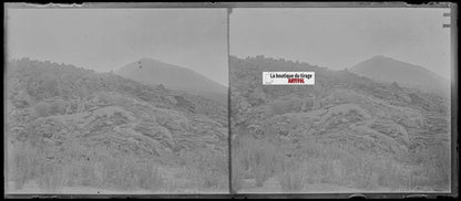 Montagne, homme, paysage, photo ancienne plaque verre, négatif 8x18 cm