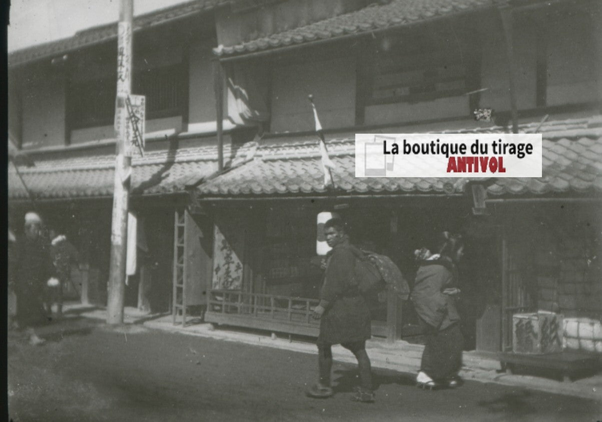 Personnages, Asie, Japon, photo plaque verre, noir & blanc, positif 8,5x10 cm