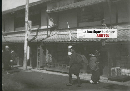 Personnages, Asie, Japon, photo plaque verre, noir & blanc, positif 8,5x10 cm