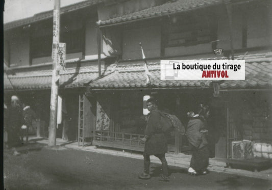 Personnages, Asie, Japon, photo plaque verre, noir & blanc, positif 8,5x10 cm