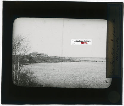 Lac Baïkal, Russie, photo plaque verre, noir & blanc, positif 8,5x10 cm