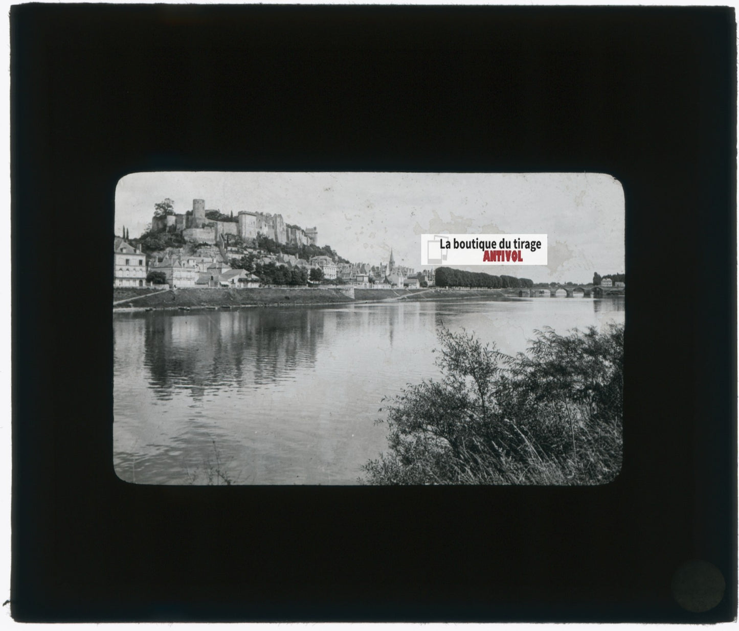 Château de Chinon, photo plaque verre, noir & blanc, positif 8,5x10 cm