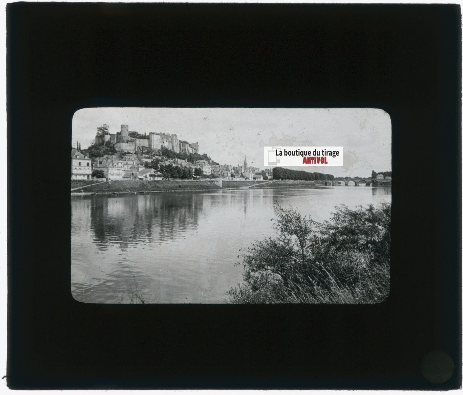 Château de Chinon, photo plaque verre, noir & blanc, positif 8,5x10 cm