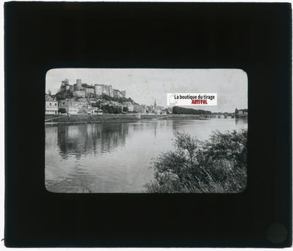 Château de Chinon, photo plaque verre, noir & blanc, positif 8,5x10 cm
