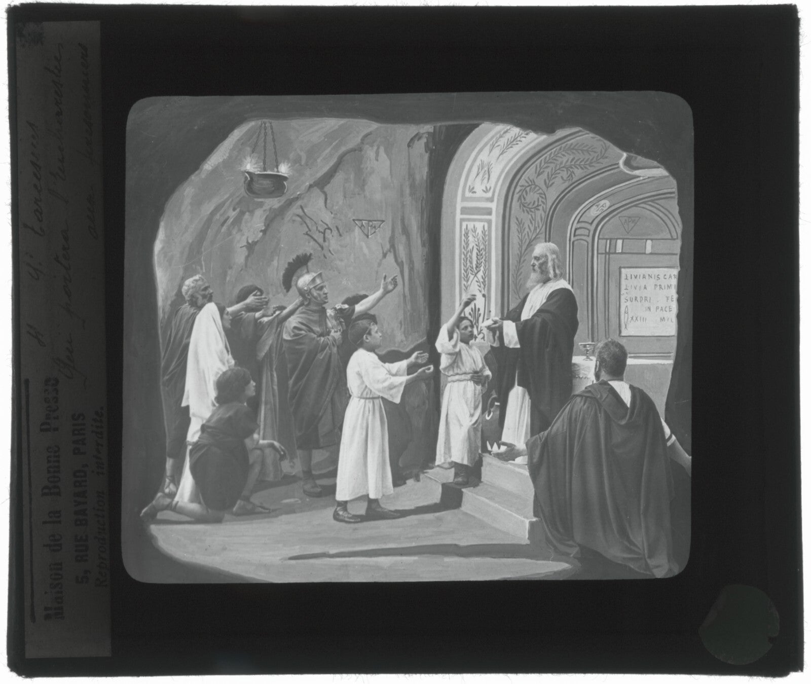 Tarcisius de Rome, Italie, dessin, photo plaque de verre, positif 8,5x10 cm