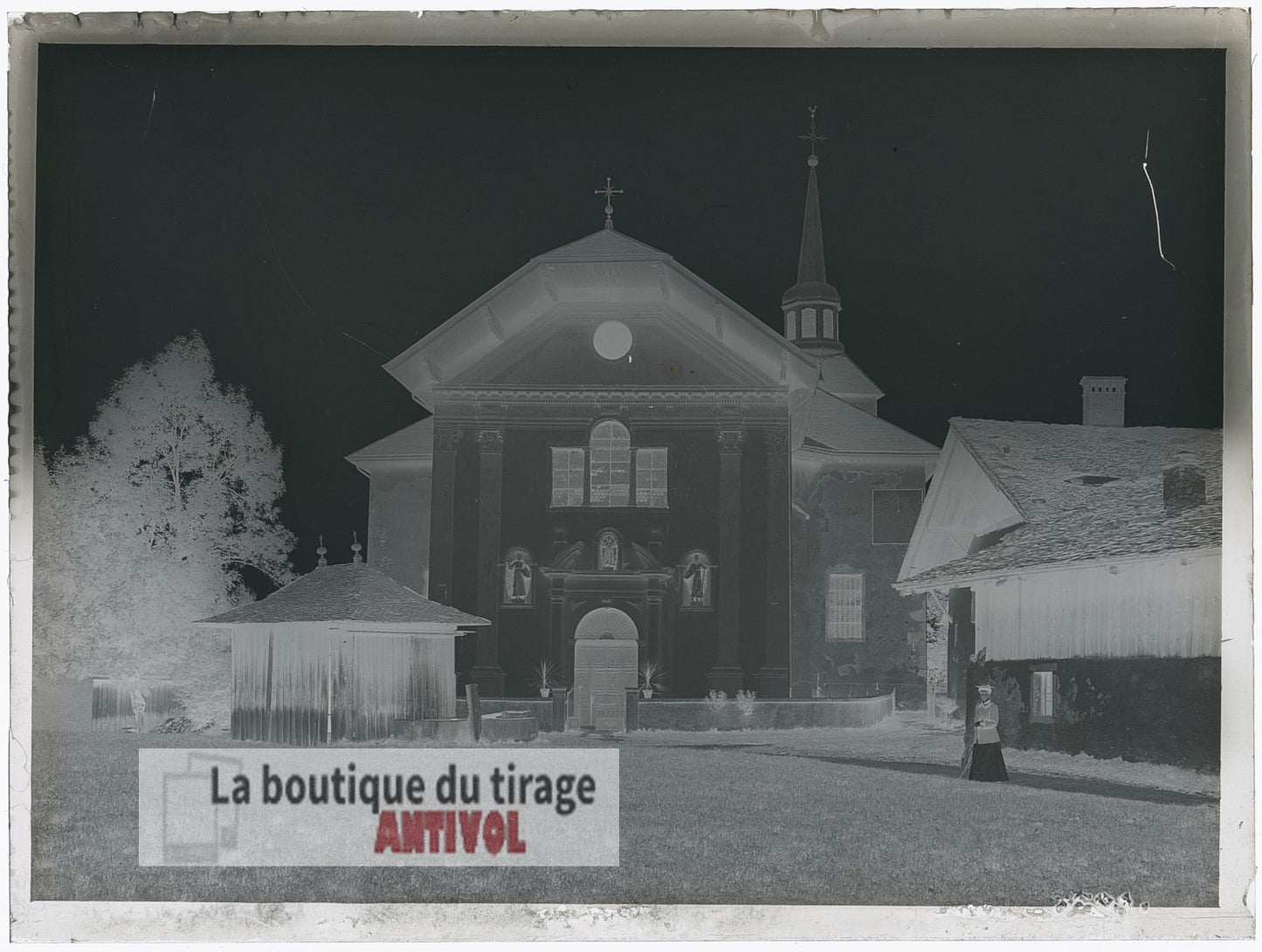 Eglise Saint-Nicolas de Véroce, plaque verre, photo ancienne, négatif 9x12 cm
