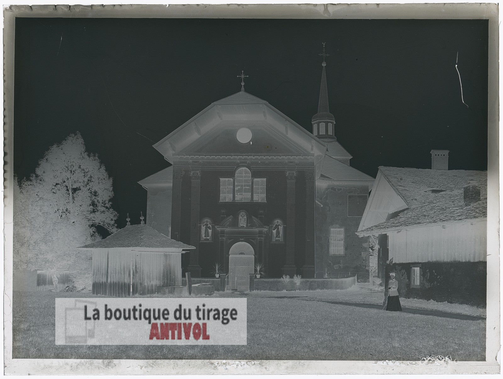 Eglise Saint-Nicolas de Véroce, plaque verre, photo ancienne, négatif 9x12 cm