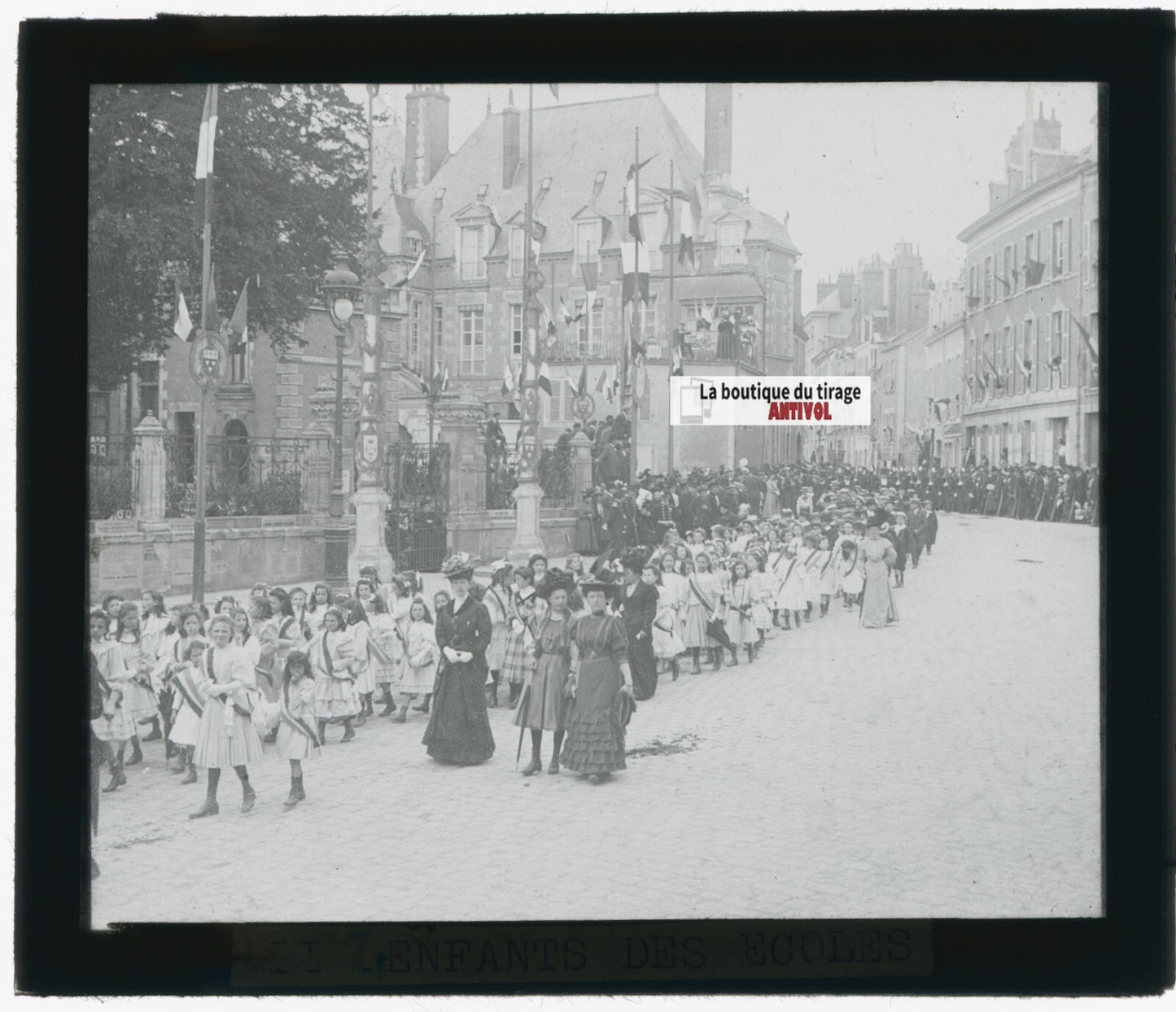 Orléans, écoliers, photo ancienne plaque verre, noir & blanc, positif 8,5x10 cm