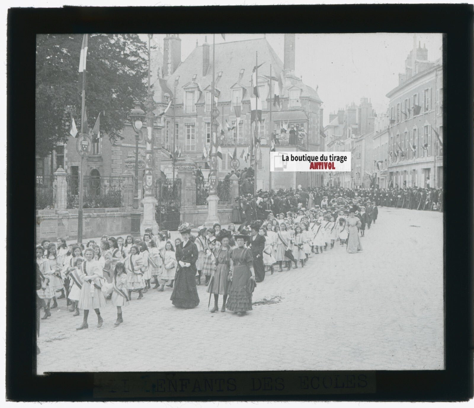 Orléans, écoliers, photo ancienne plaque verre, noir & blanc, positif 8,5x10 cm