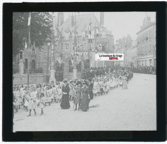 Orléans, écoliers, photo ancienne plaque verre, noir & blanc, positif 8,5x10 cm