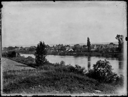 Plaque verre photo ancienne négatif noir et blanc 9x12 cm Pont-de-l'Arche Seine 