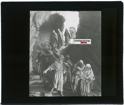 La mise au tombeau, photo ancienne plaque verre, noir & blanc, 8,5x10 cm