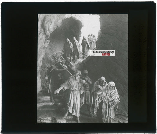 La mise au tombeau, photo ancienne plaque verre, noir & blanc, 8,5x10 cm