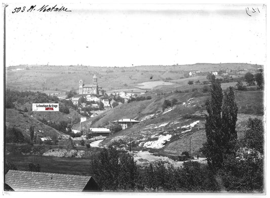 Plaque verre ancienne positif noir & blanc 13x18 cm Saint-Nectaire paysage