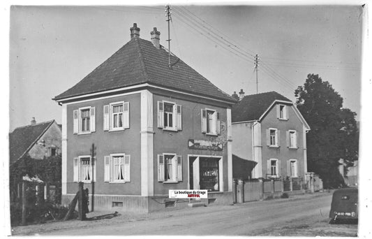 Petit-Landau, épicerie, Plaque verre photo, positif noir & blanc 10x15 cm France