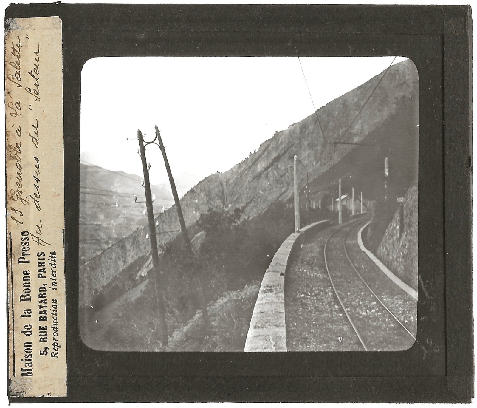Chemin de fer, Grenoble à La Salette, photo plaque verre, positif 8,5x10 cm