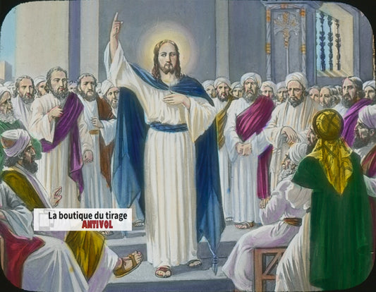 Le Pain de Vie, Jésus, dessin, plaque verre ancienne, couleur 8,5x10 cm