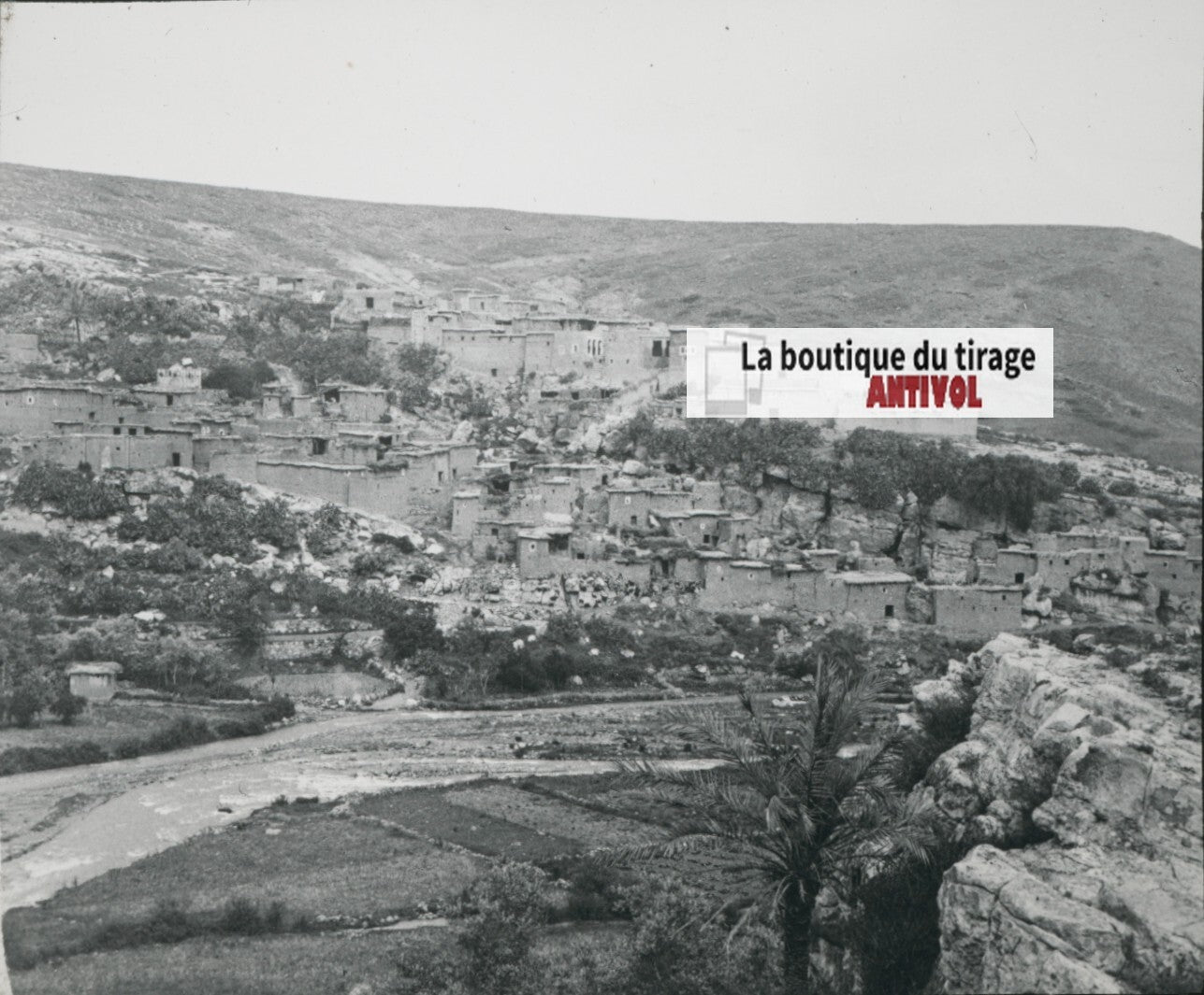 Village, Montagne, Maroc, photo ancienne plaque verre, positif 8,5x10 cm