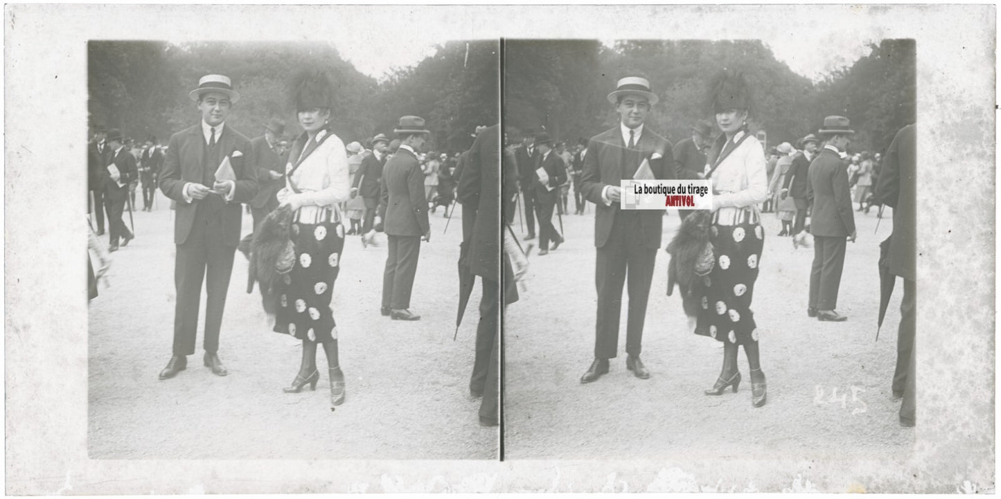 Hippodrome de Longchamp, Paris, stéréoscopie plaque verre, positif 8,5x17 cm