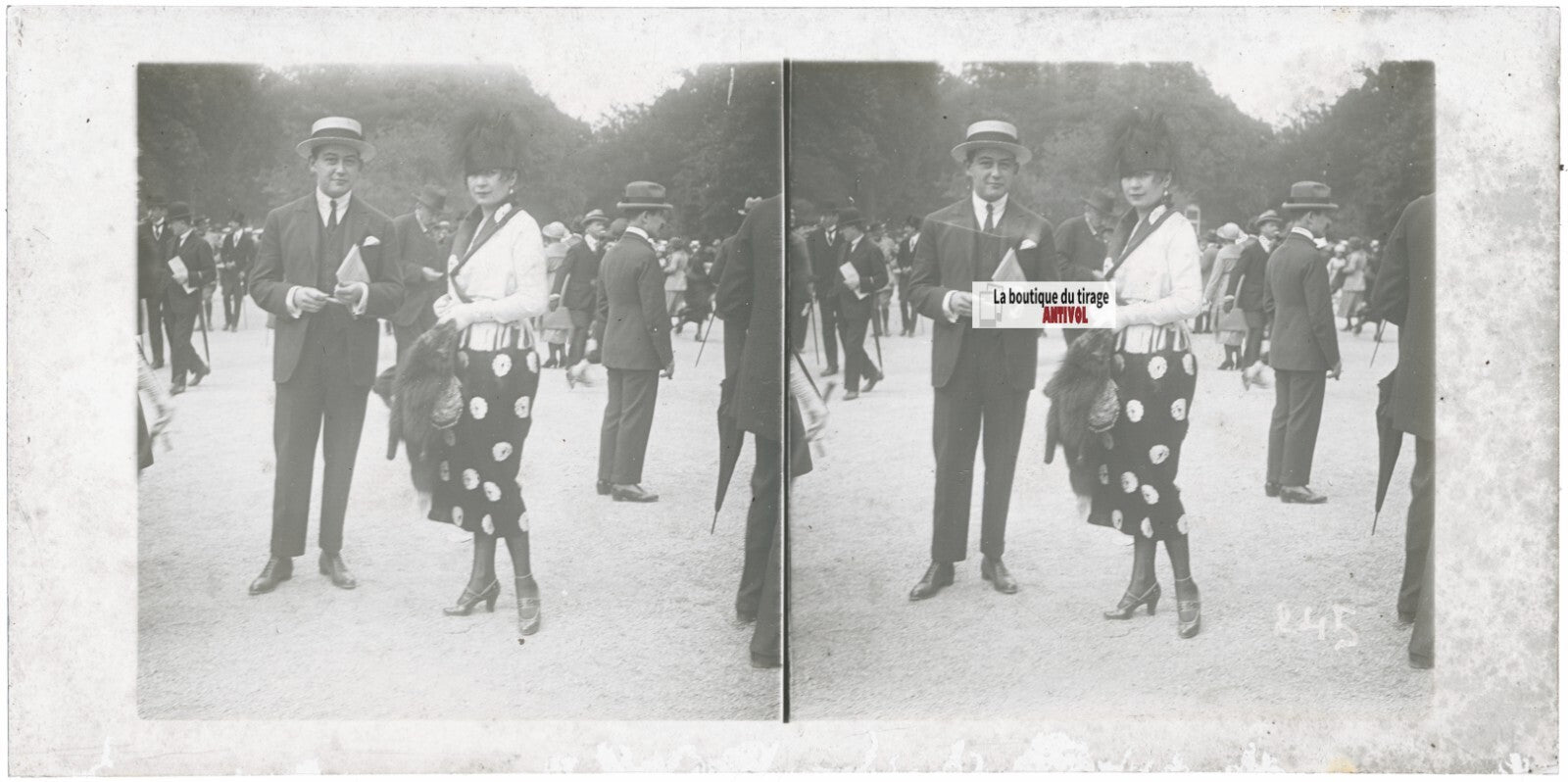 Hippodrome de Longchamp, Paris, stéréoscopie plaque verre, positif 8,5x17 cm