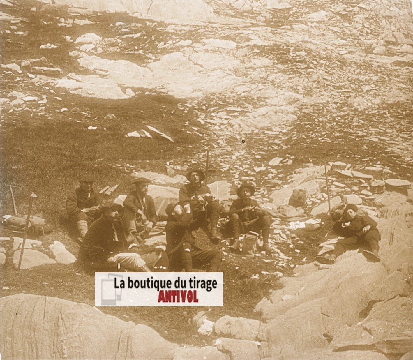 Col de Gistain, Pyrénées, plaque verre, photo ancienne stéréo, sépia 6x13 cm