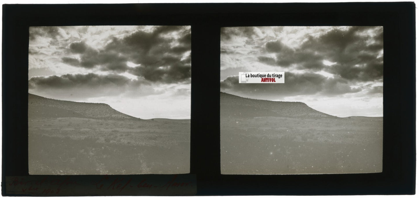 Nuages, Bir el Afou, Tunisie, plaque verre stéréoscopique, positif 7x15 cm