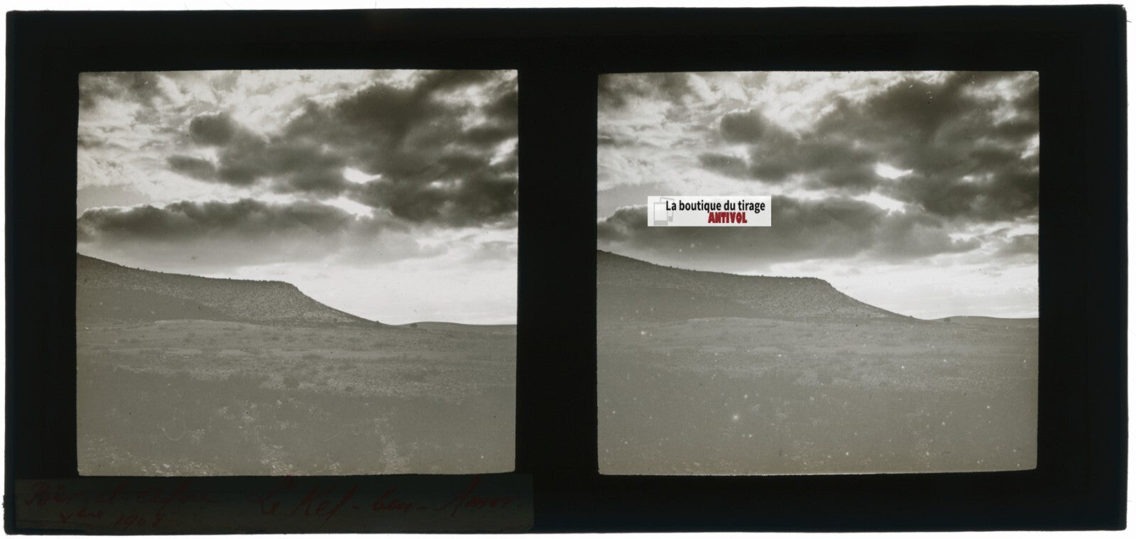 Nuages, Bir el Afou, Tunisie, plaque verre stéréoscopique, positif 7x15 cm
