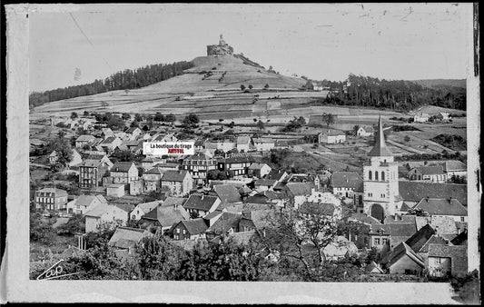 Plaque verre photo ancienne, négatif noir & blanc 9x14 cm, Dabo village