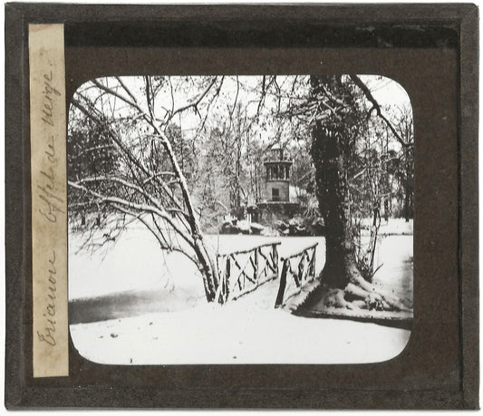 Versailles Trianon neige, photo ancienne plaque de verre, positif 8,5x10 cm