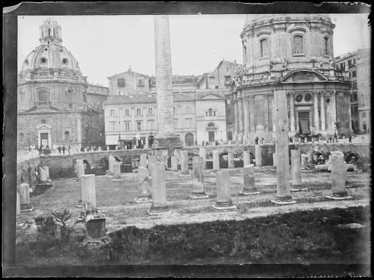 Plaque verre photo ancienne noir et blanc négatif 9x12 cm Rome Italie ruines